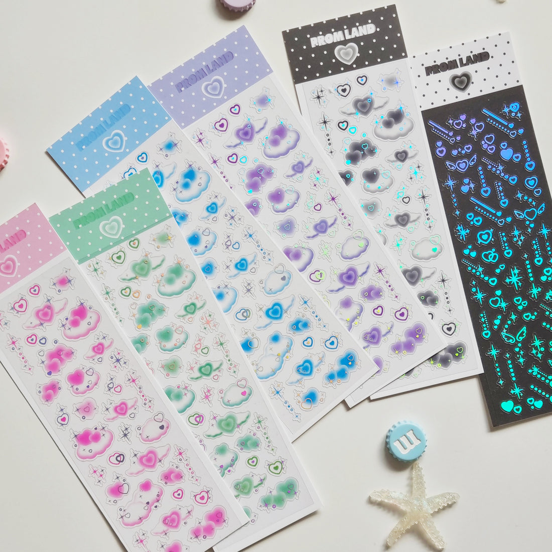 Promland Angel Heart sticker sheets in all 6 colors