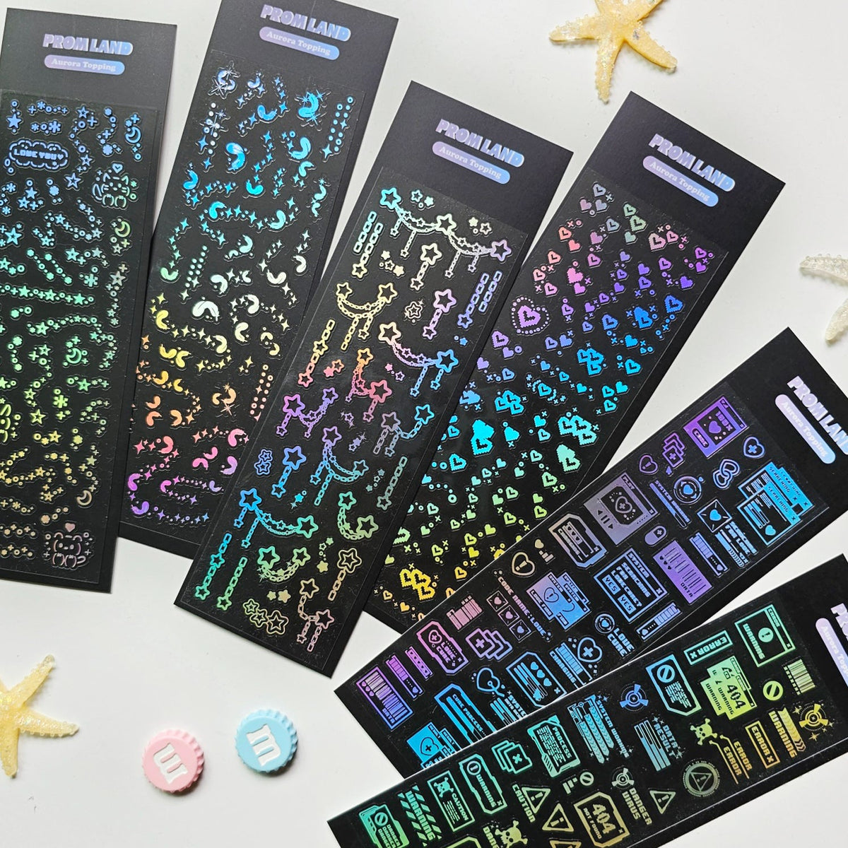 Holographic Aurora Topping deco sticker sheets for K-pop toploader decorating