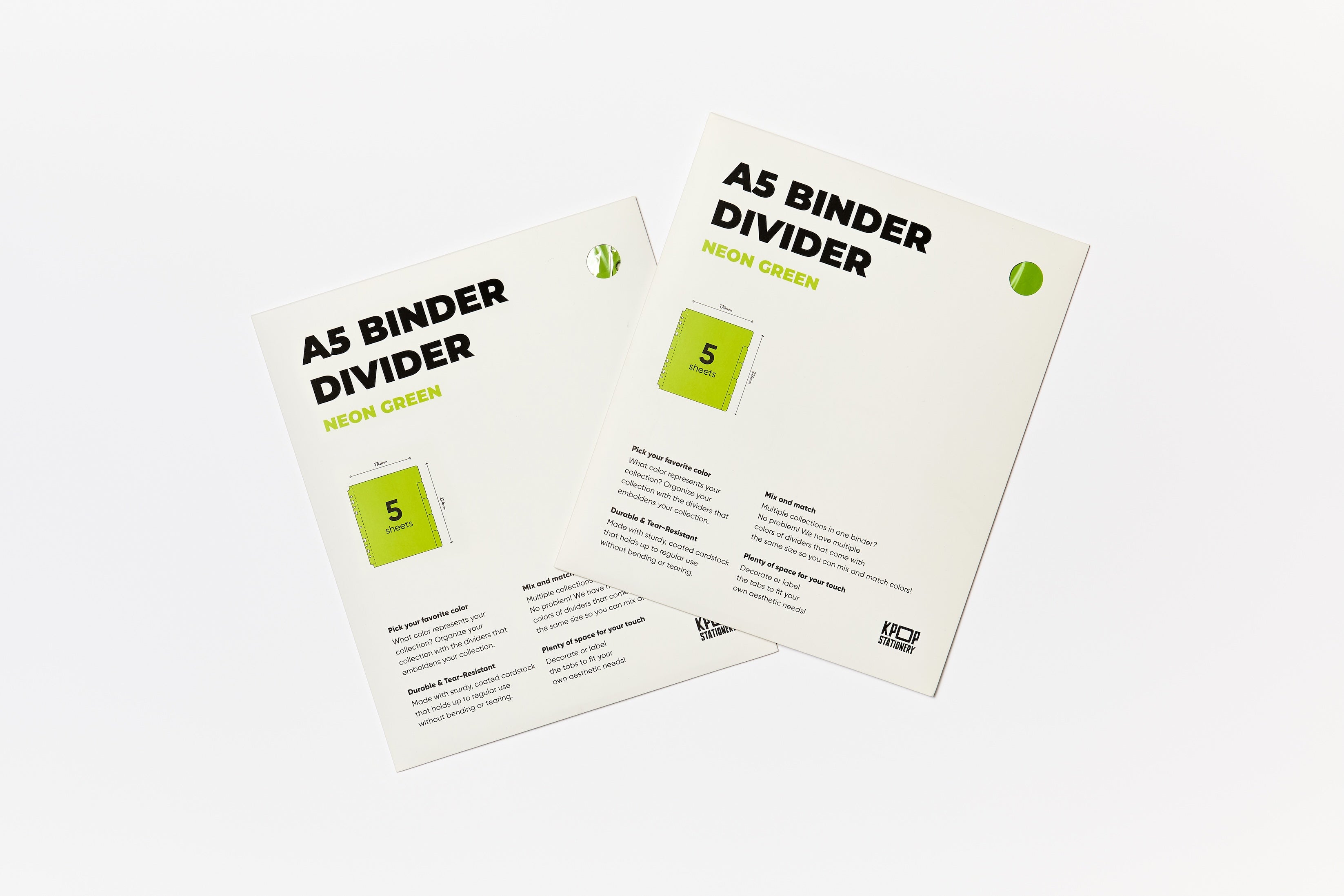 Custom A5 binder dividers neon green kpop stationery