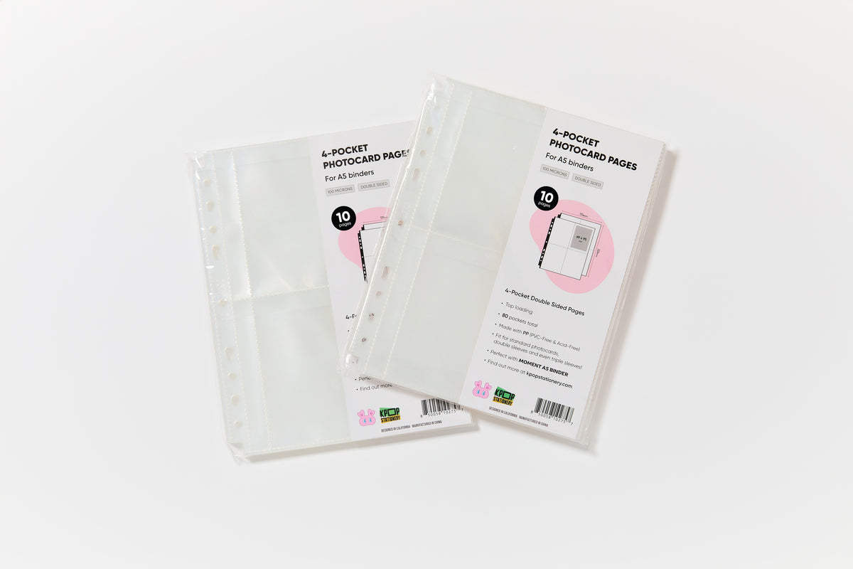 Clear double-sided A5 binder pages with 4 pockets for K-pop photocards