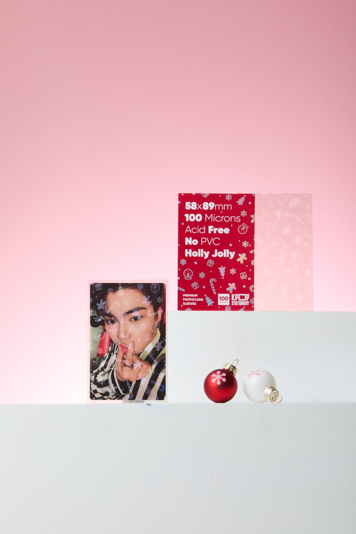 Christmas Holly Jolly holographic K-pop photocard sleeves 58 x 89mm