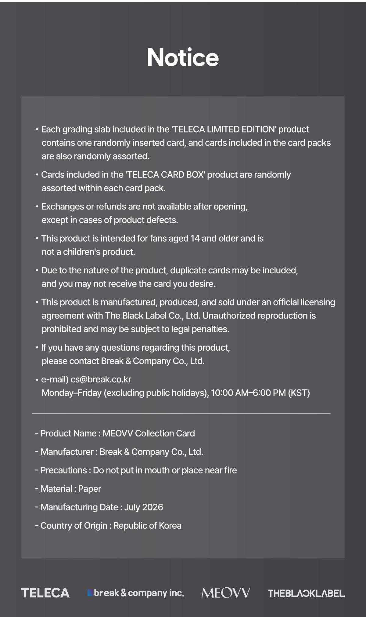 Product notice and details