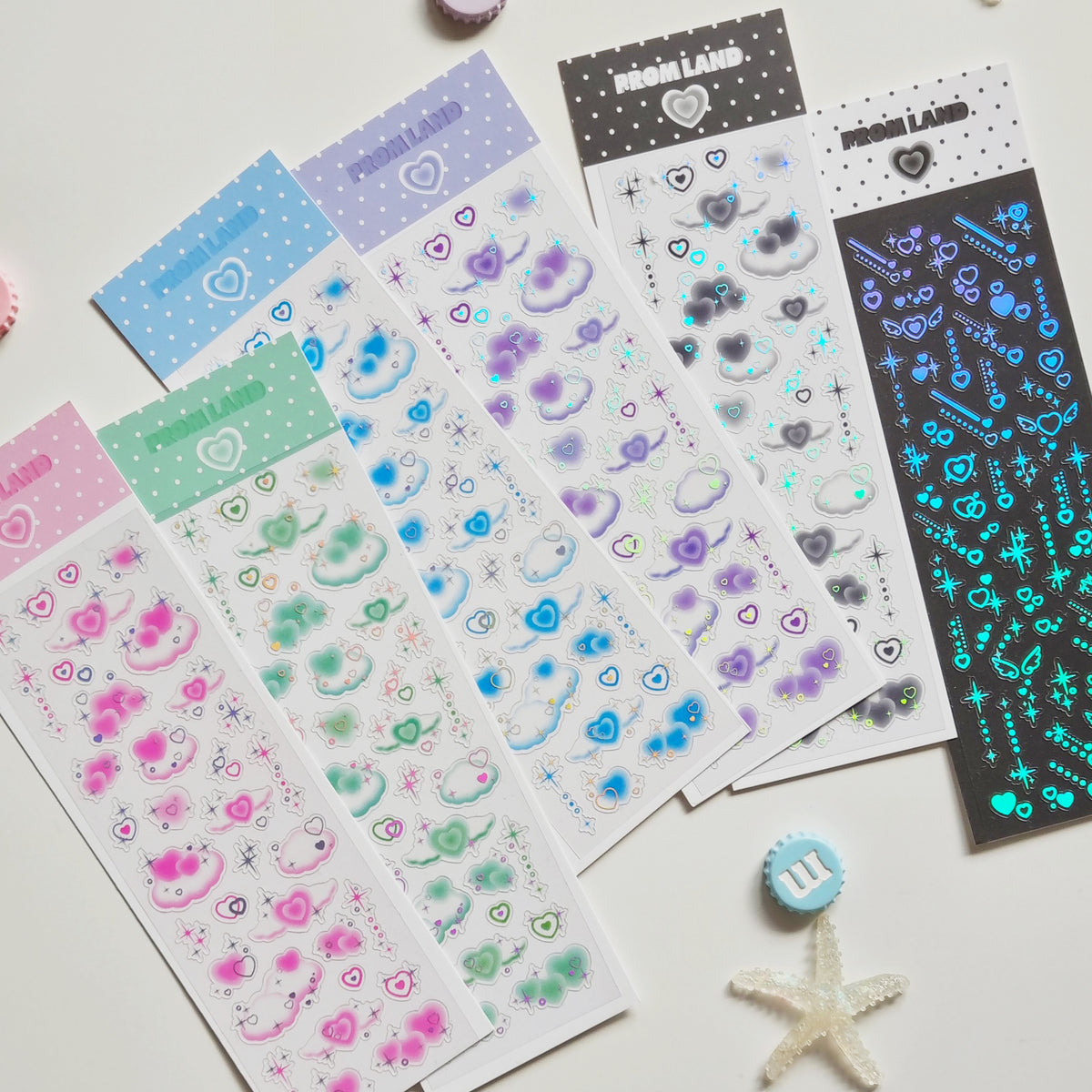 Promland Angel Heart sticker sheets in all 6 colors