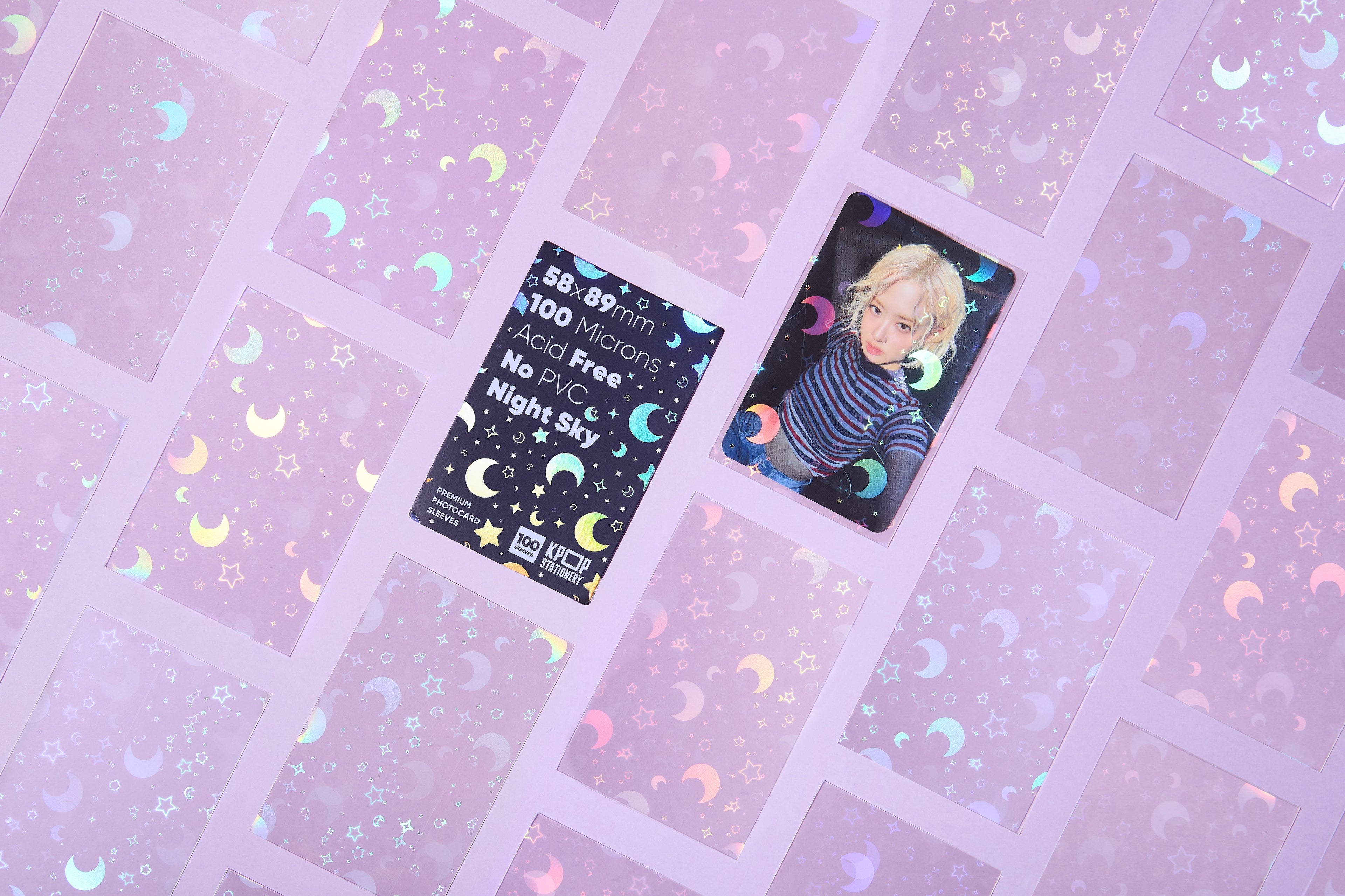 holographic nightsky sleeves with rose photocard