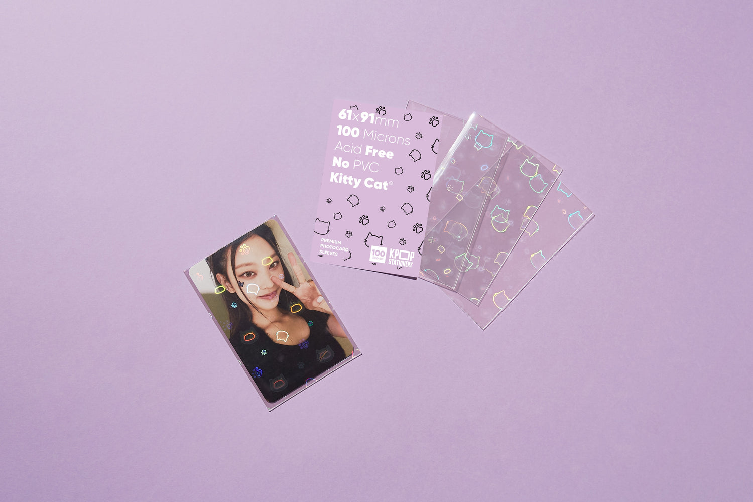 Holographic Kitty Sleeves, 61 x 91mm